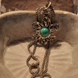 Silver-Tone Turquoise Flower Necklace